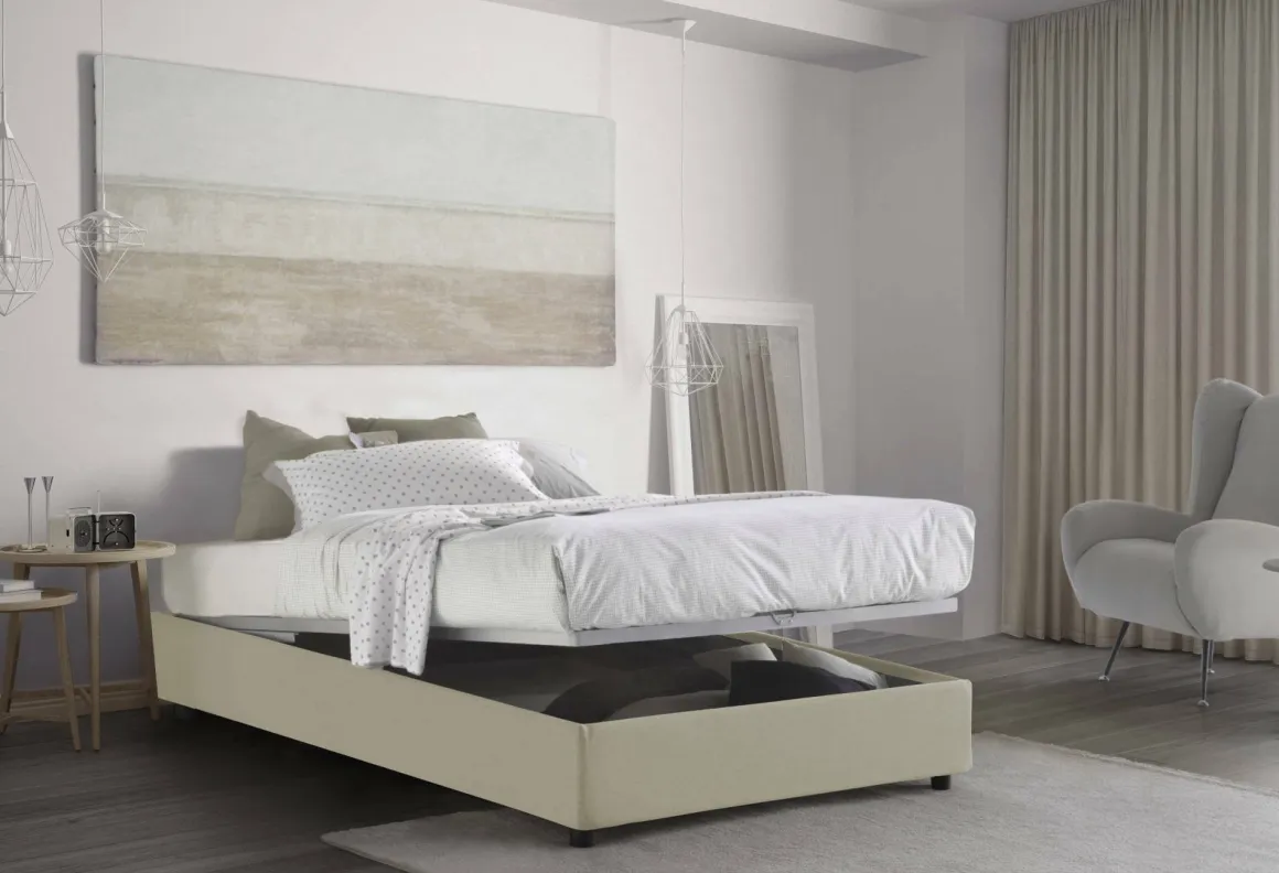 Letto piazza e mezza Alvise, con materasso Cm 120x190 incluso, Beige