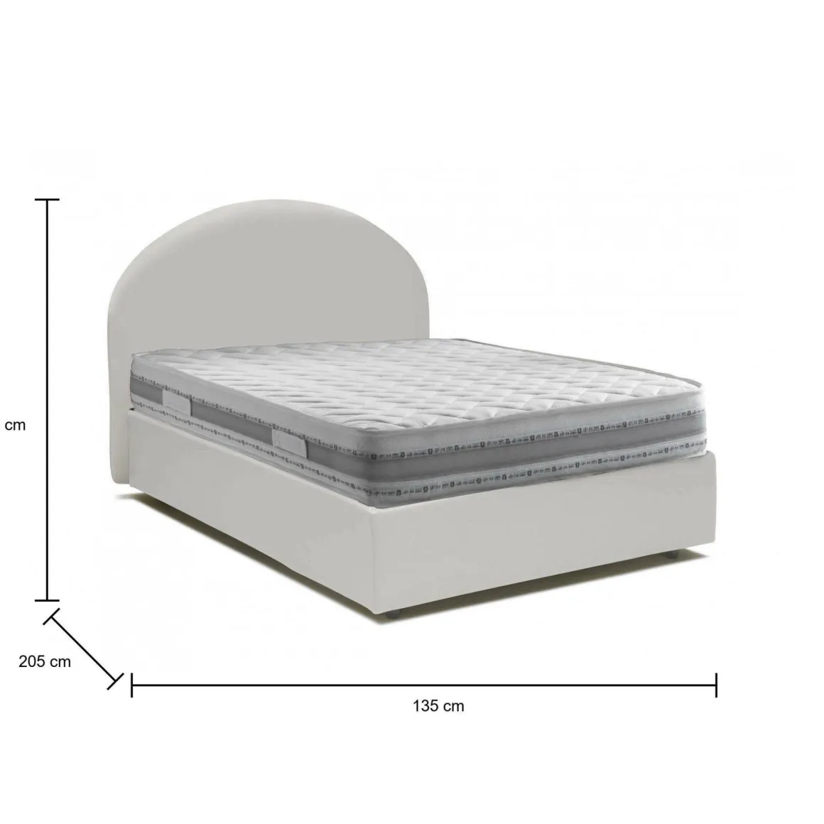 Letto piazza e mezza Ambher, con materasso Cm 120x190 incluso, Bianco