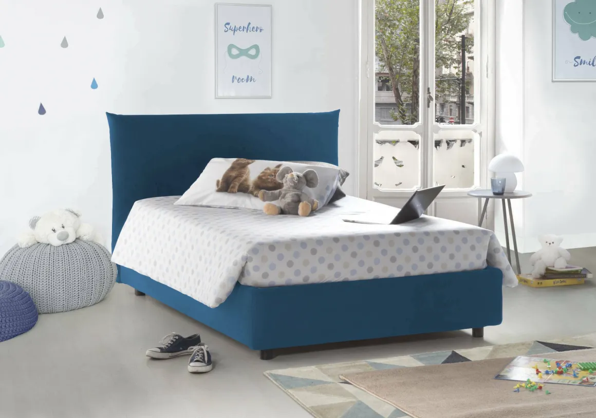 Letto piazza e mezza Amorino, adatto per materasso Cm 120x190, Blu
