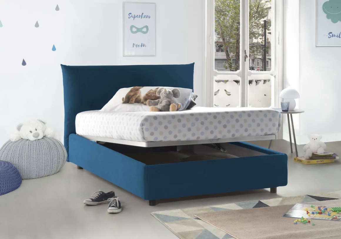 Letto piazza e mezza Amorino, adatto per materasso Cm 120x190, Blu