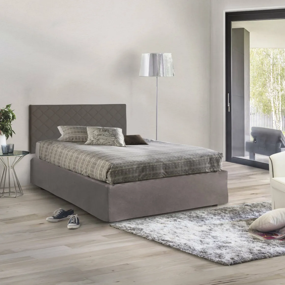 Letto piazza e mezza Anas, adatto a materasso da Cm 120x190, Tortora