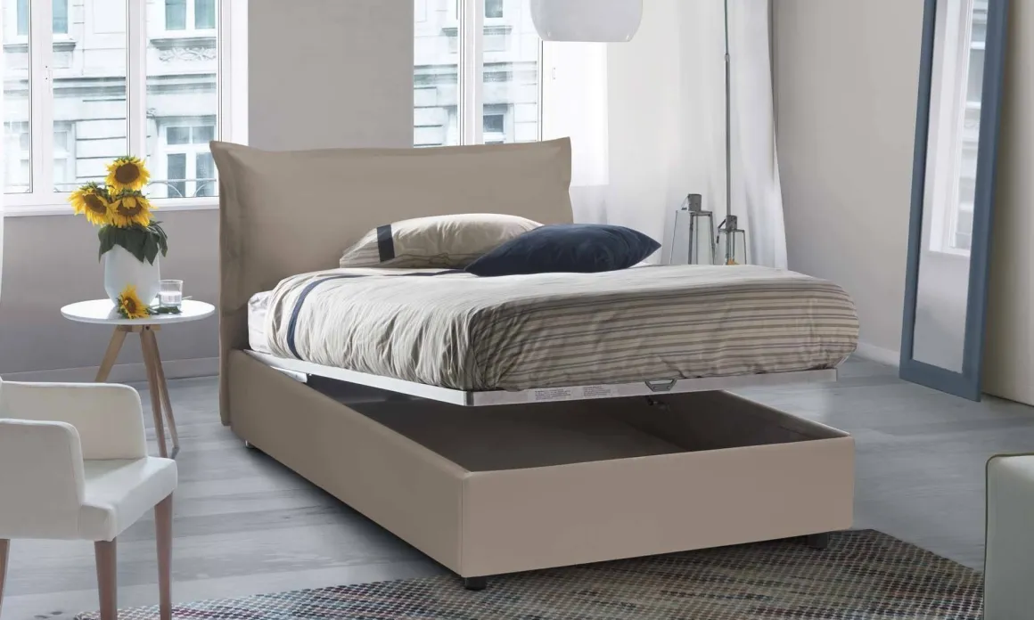 Letto piazza e mezza Andora, adatto per materasso Cm 120x200, Tortora