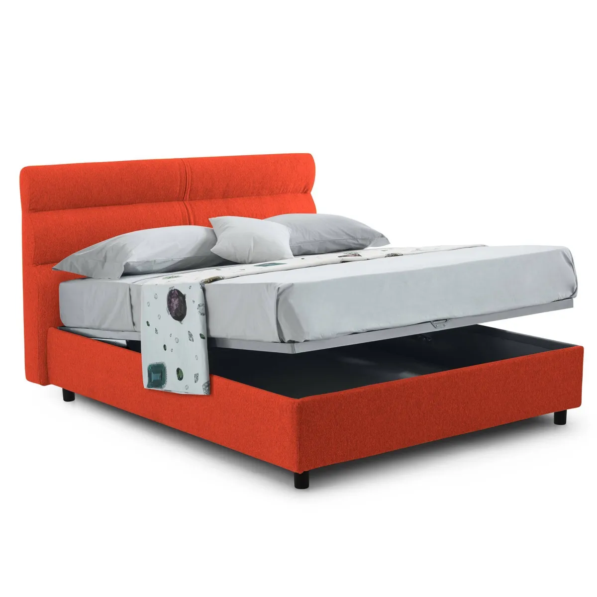 Letti Piazza E Mezza|Letti Piazza E Mezza > Dmora Letto Piazza e Mezza Materasso Incluso Sfoderabile, Contenitore Made in Italy - Brinzio Arancione