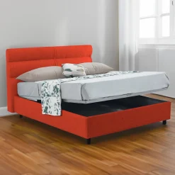 Letto Piazza e Mezza Arancione Sfoderabile Contenitore, Dimensione Materasso 120x200 cm Made in Italy - Briona