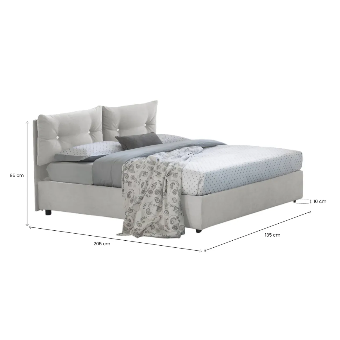 Letti Piazza E Mezza|Letti Contenitore > Dmora Letto piazza e mezza Arieta, con materasso Cm 120x190 incluso, Grigio