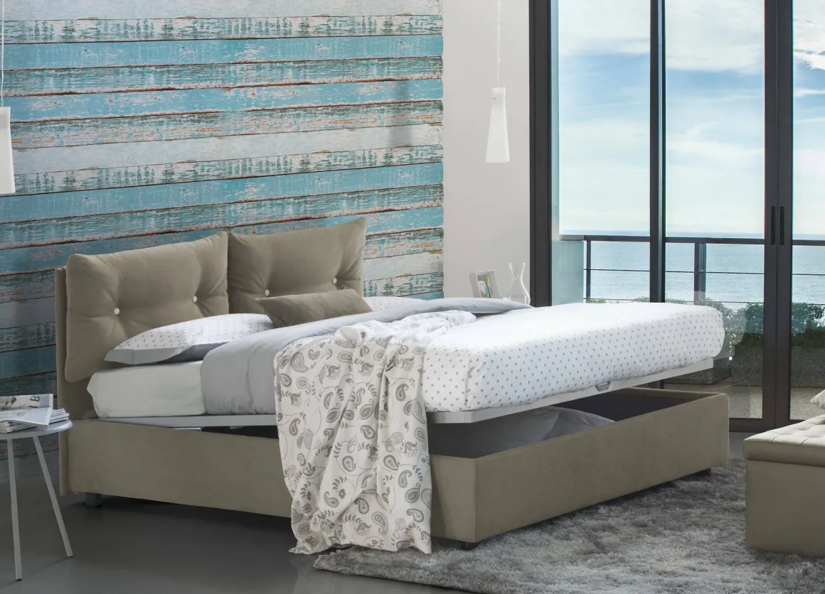 Letto piazza e mezza Arieta, con materasso Cm 120x190 incluso, Tortora