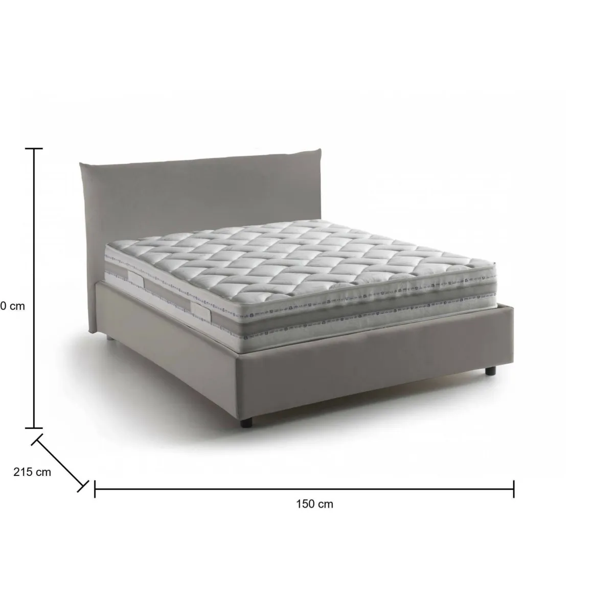 Letto piazza e mezza Arpaise, con materasso Cm 120x190 incluso, Tortora