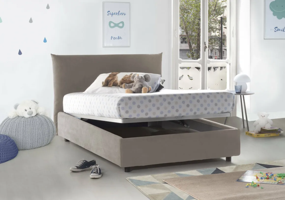 Letto piazza e mezza Arpaise, con materasso Cm 120x190 incluso, Tortora