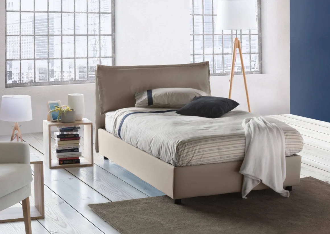 Letto piazza e mezza Asso, adatto per materasso Cm 120x190, Tortora