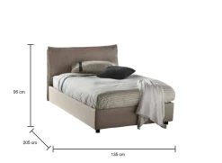 Letto piazza e mezza Asso, adatto per materasso Cm 120x190, Tortora