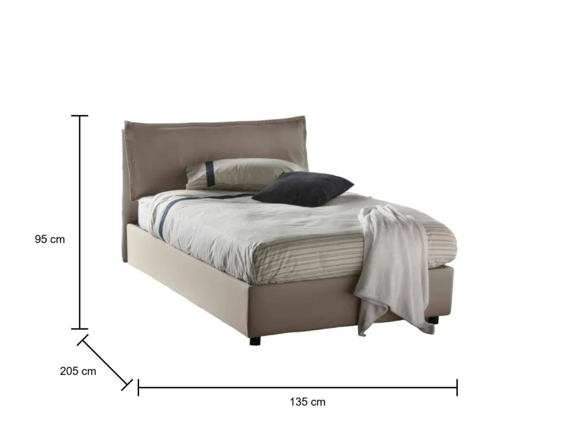 Letto piazza e mezza Asso, adatto per materasso Cm 120x190, Tortora