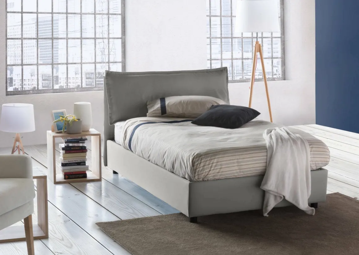 Letto piazza e mezza Attinia, con materasso Cm 120x190 incluso, Grigio