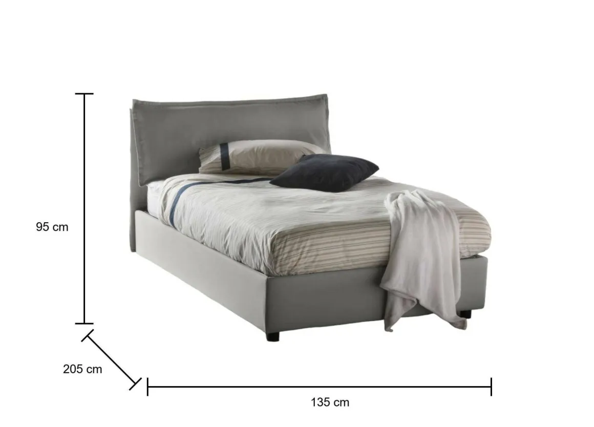 Letto piazza e mezza Attinia, con materasso Cm 120x190 incluso, Grigio