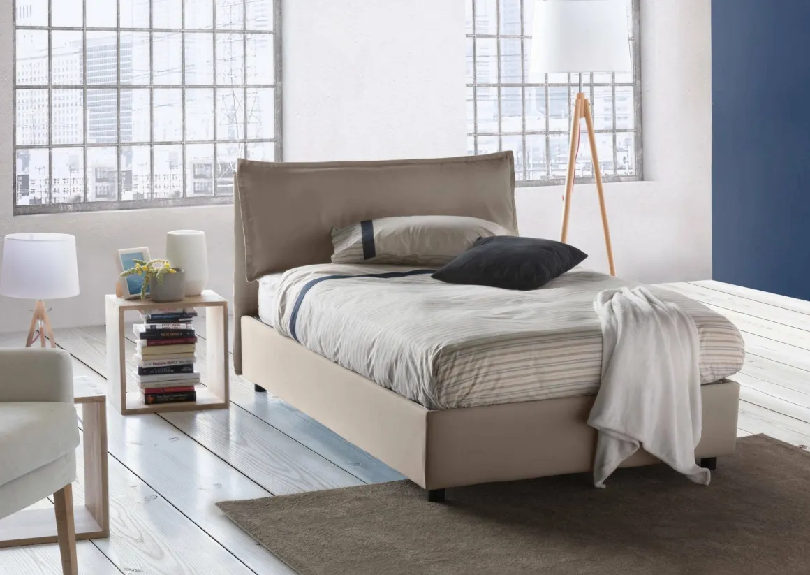 Letto piazza e mezza Attinia, con materasso Cm 120x190 incluso, Tortora