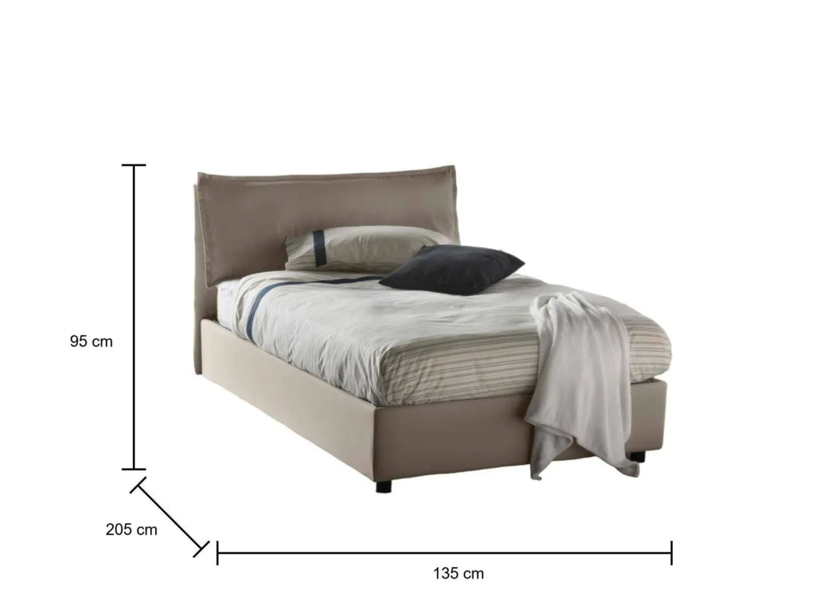Letto piazza e mezza Attinia, con materasso Cm 120x190 incluso, Tortora