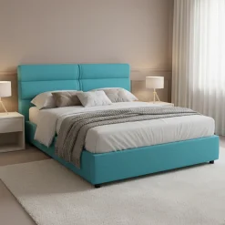 Letti Piazza E Mezza|Letti Piazza E Mezza > Dmora Letto Piazza e Mezza Materasso Incluso Sfoderabile, Contenitore Made in Italy - Brinzio Azzurro