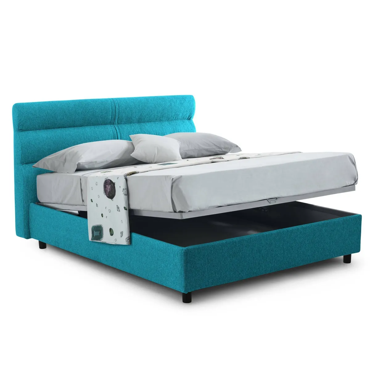 Letti Piazza E Mezza|Letti Piazza E Mezza > Dmora Letto Piazza e Mezza Materasso Incluso Sfoderabile, Contenitore Made in Italy - Brinzio Azzurro
