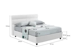 Letto Piazza e Mezza Bianco Materasso Incluso Sfoderabile, Contenitore Made in Italy - Briosco