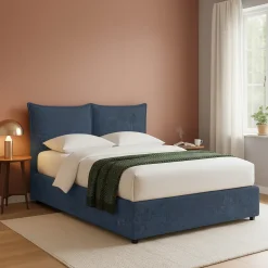 Letti Piazza E Mezza|Letti Piazza E Mezza > Dmora Letto Piazza e Mezza Sfoderabile Contenitore, Dimensione Materasso 120x190 cm - Rodero Blu