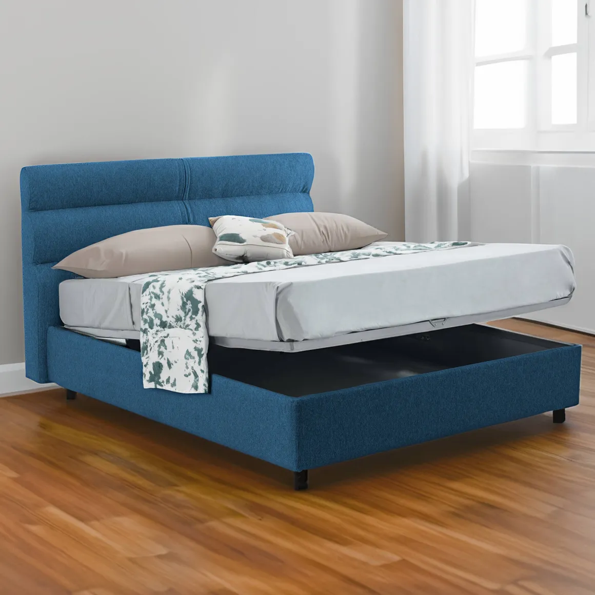 Letti Piazza E Mezza|Letti Piazza E Mezza > Dmora Letto Piazza e Mezza Sfoderabile Contenitore, Dimensione Materasso 120x200 cm - Codevigo Blu