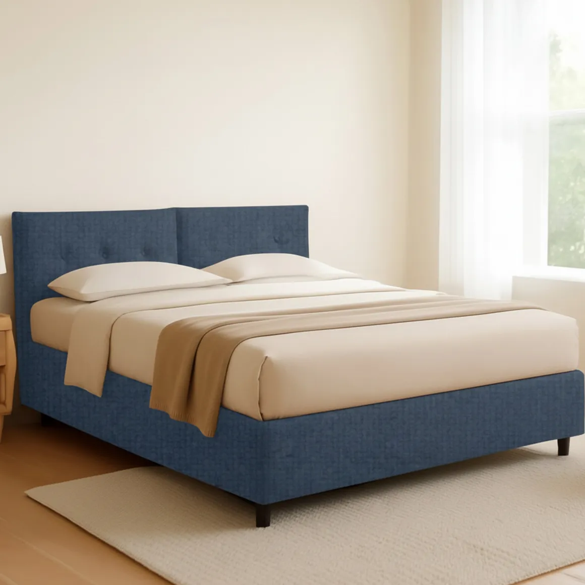 Letto Piazza e Mezza blu Sfoderabile Contenitore, Dimensione Materasso 120x200 cm - Concesio