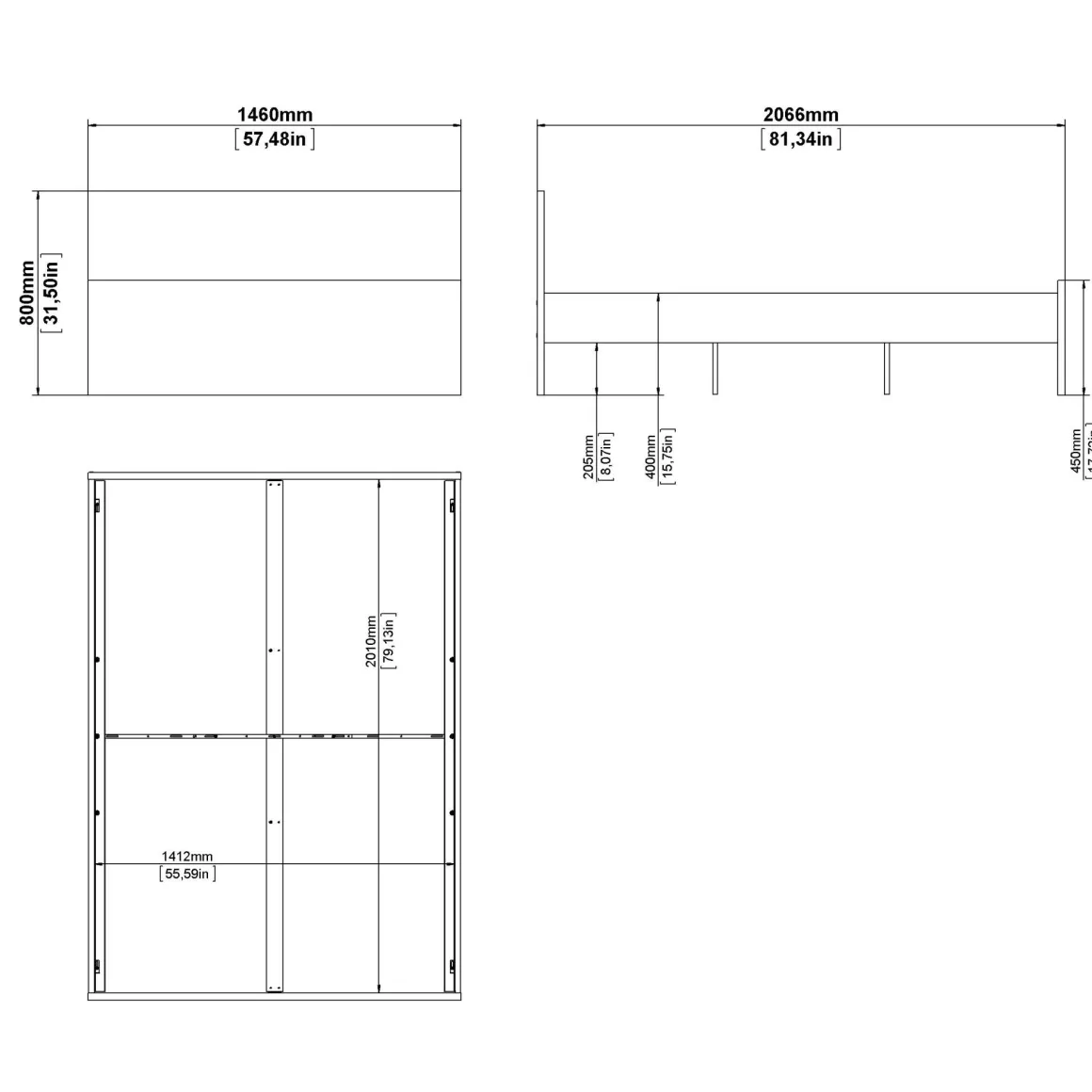 Letto piazza e mezza Bora, 146x207 h80 cm, Bianco