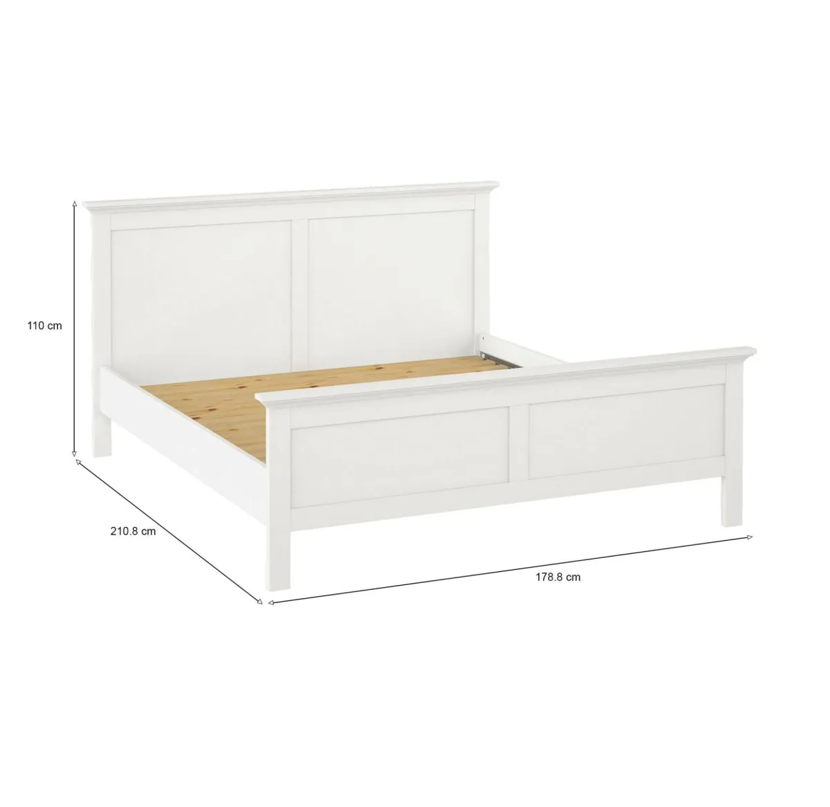 Letti Piazza E Mezza|Letti Piazza E Mezza > Dmora Letto piazza e mezza Faxai, 179x211 h110 cm, Bianco