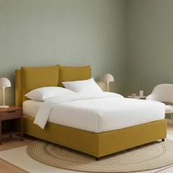 Letti Piazza E Mezza|Letti Piazza E Mezza > Dmora Letto Piazza e Mezza Sfoderabile Contenitore, Dimensione Materasso 120x190 cm - Forli Giallo Ocra