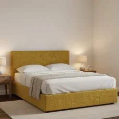 Letto Piazza e Mezza Giallo Ocra Sfoderabile Contenitore, Dimensione Materasso 120x200 cm - Noceto