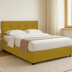 Letto Piazza e Mezza Giallo Ocra Sfoderabile Contenitore, Dimensione Materasso 120x200 cm - Pollutri