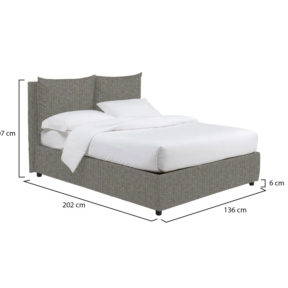 Letto Piazza e Mezza Grigio Cenere Sfoderabile Contenitore, Dimensione Materasso 120x190 cm - Erchie