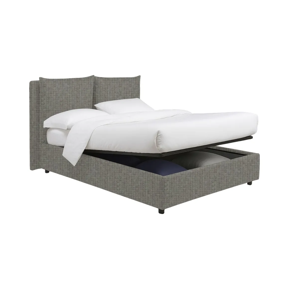 Letto Piazza e Mezza Grigio Cenere Sfoderabile Contenitore, Dimensione Materasso 120x190 cm - Erchie