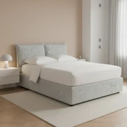 Letto Piazza e Mezza Grigio Chiaro Sfoderabile Contenitore, Dimensione Materasso 120x190 cm - Rabbi
