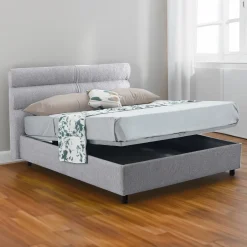 Letti Piazza E Mezza|Letti Piazza E Mezza > Dmora Letto Piazza e Mezza Materasso Incluso Sfoderabile, Contenitore Made in Italy - Brinzio Grigio