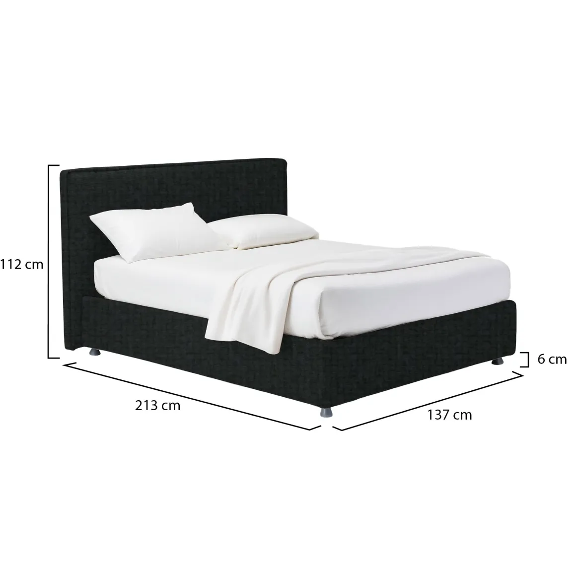 Letti Piazza E Mezza|Letti Piazza E Mezza > Dmora Letto Piazza e Mezza Sfoderabile Contenitore, Dimensione Materasso 120x200 cm - Concesio Grigio Scuro