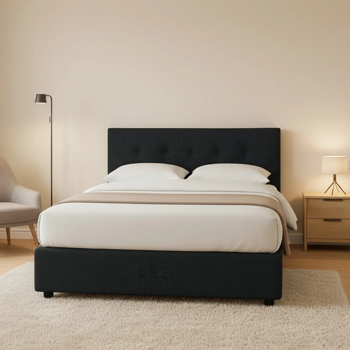 Letto Piazza e Mezza Grigio Scuro Sfoderabile Contenitore, Dimensione Materasso 120x200 cm - Pollutri