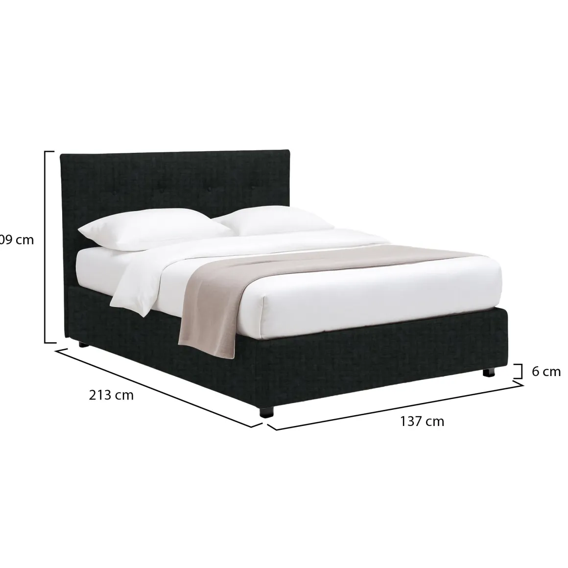 Letto Piazza e Mezza Grigio Scuro Sfoderabile Contenitore, Dimensione Materasso 120x200 cm - Pollutri