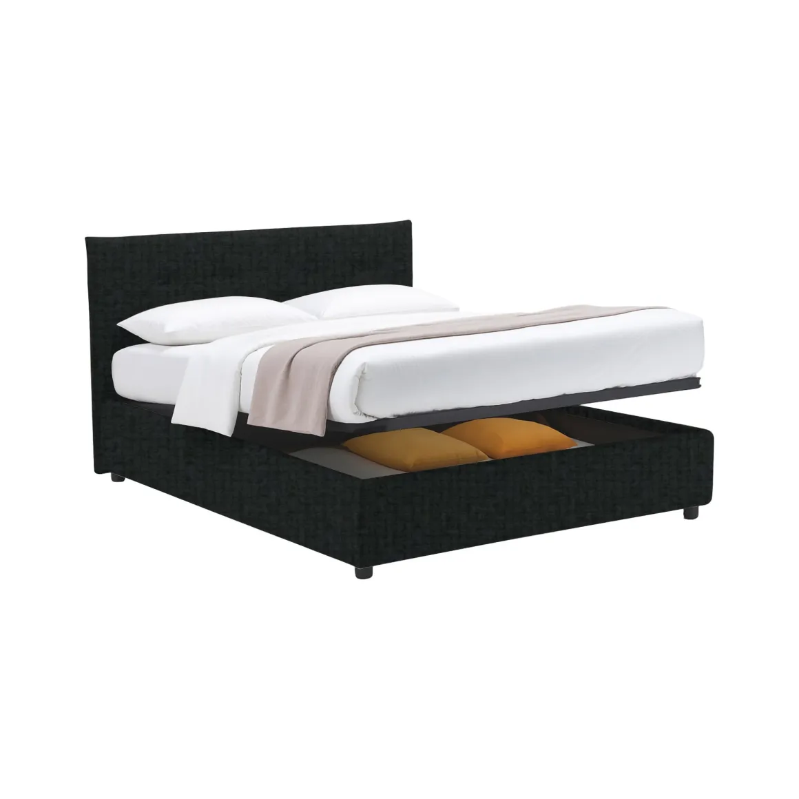 Letto Piazza e Mezza Grigio Scuro Sfoderabile Contenitore, Dimensione Materasso 120x200 cm - Pollutri