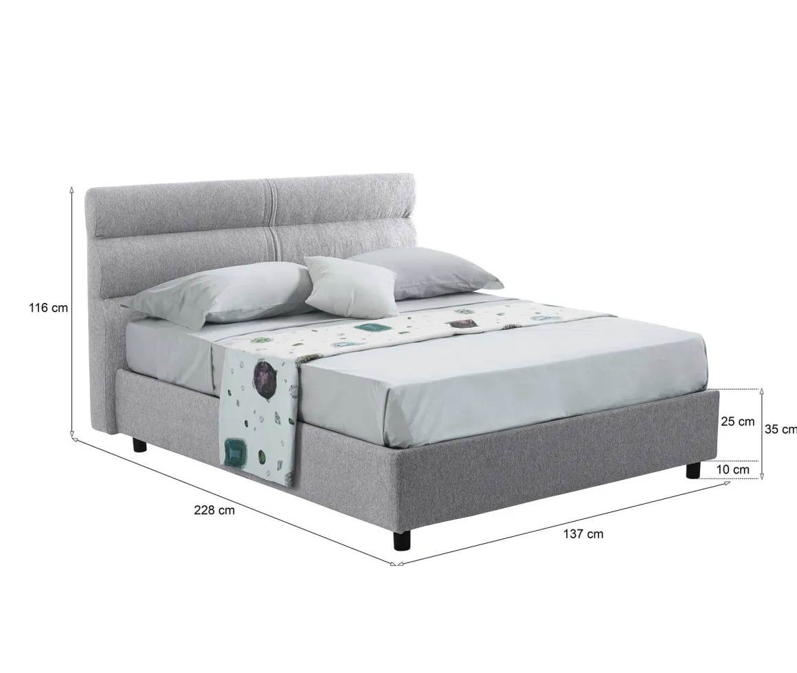 Letto Piazza e Mezza Grigio Sfoderabile Contenitore, Dimensione Materasso 120x200 cm Made in Italy - Briona