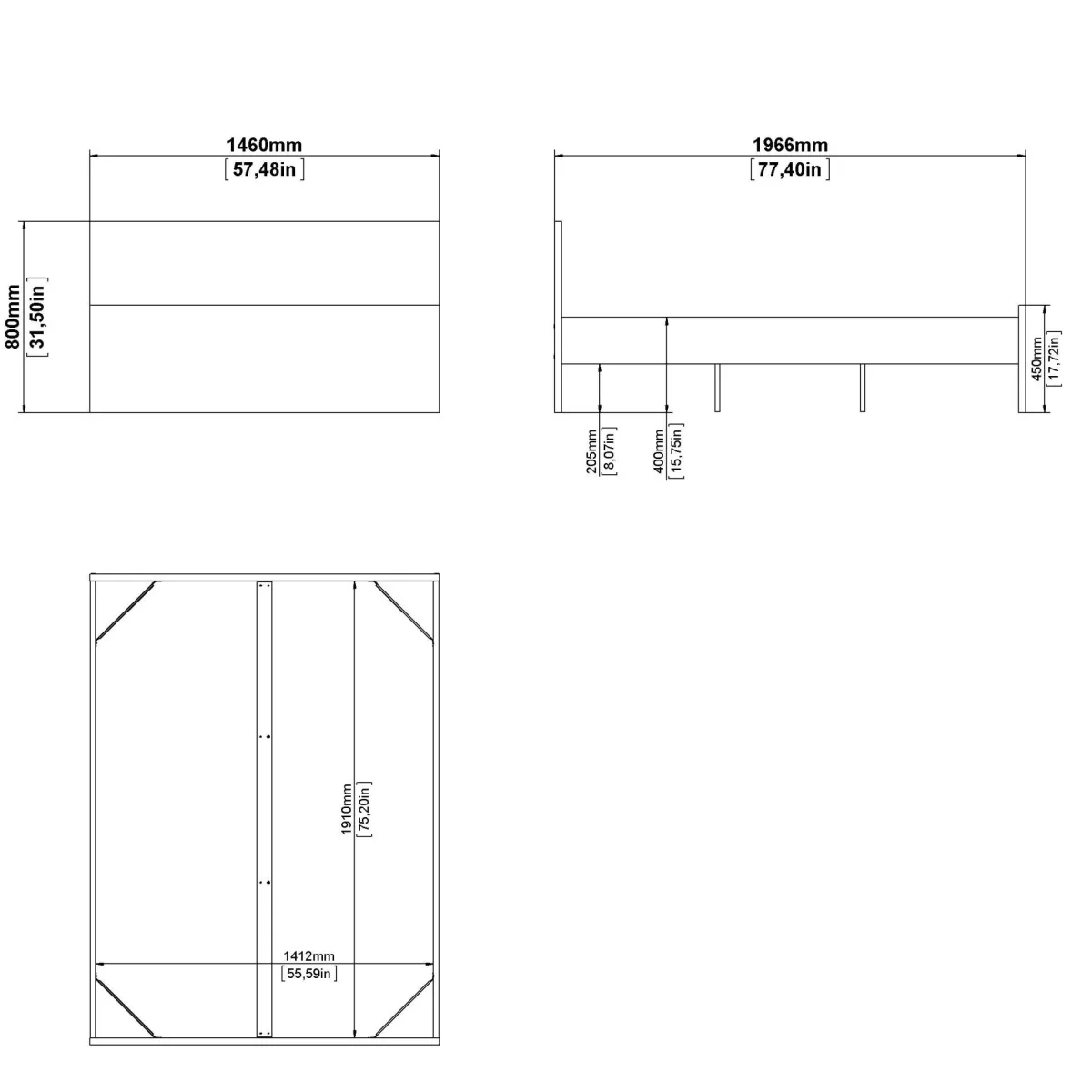 Letti Piazza E Mezza|Letti Piazza E Mezza > Dmora Letto piazza e mezza Gustava, 146x197 h80 cm, Bianco Bianco Lucido