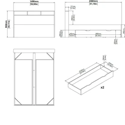 Letto piazza e mezza Jean, 206x150 h97 cm, Rovere e Bianco