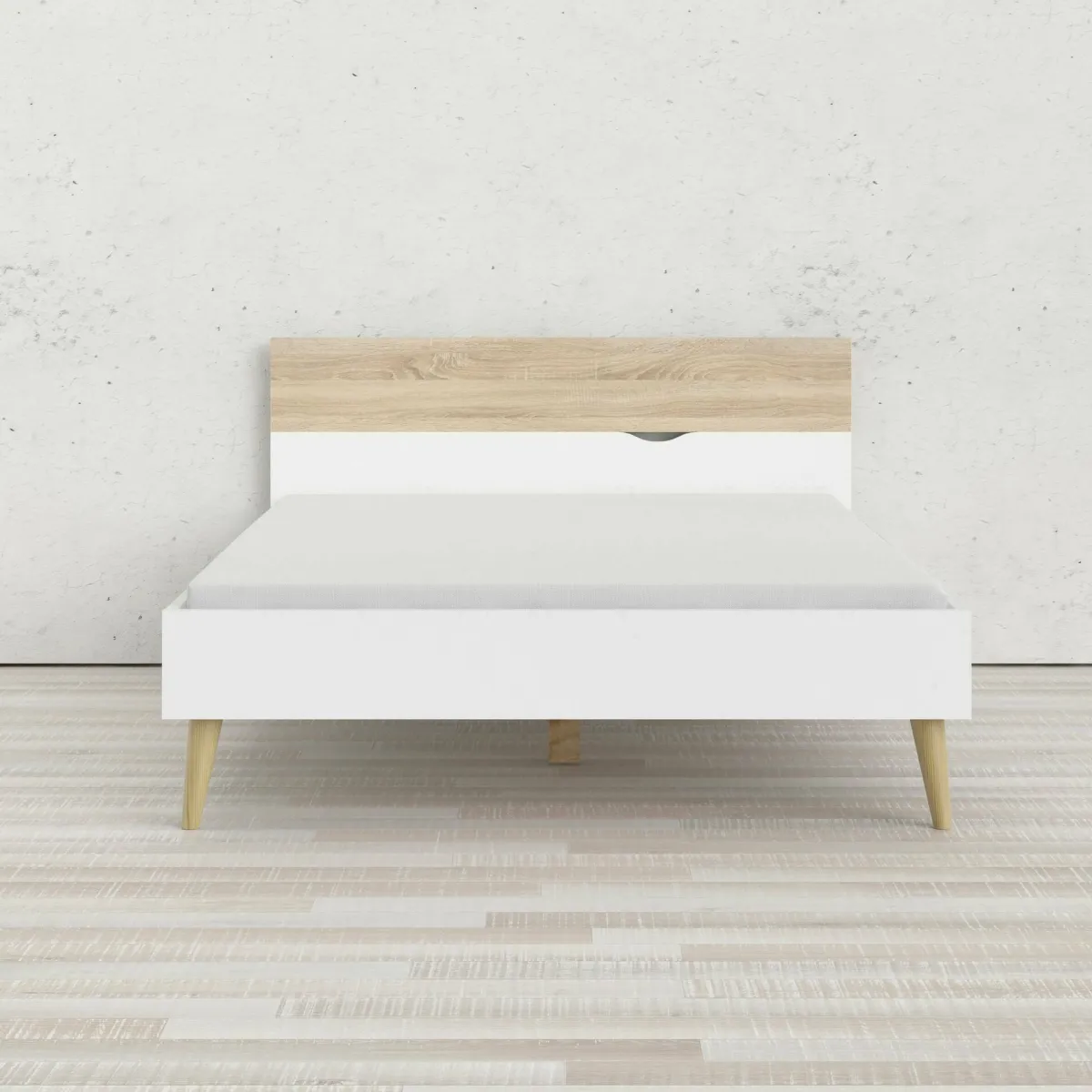 Letti Piazza E Mezza|Letti Piazza E Mezza > Dmora Letto piazza e mezza Kirk, 146x197 h84 cm, Bianco e Quercia Marrone, Bianco Quercia