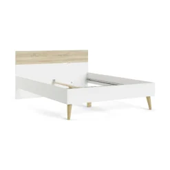 Letti Piazza E Mezza|Letti Piazza E Mezza > Dmora Letto piazza e mezza Kirk, 146x197 h84 cm, Bianco e Quercia Marrone, Bianco Quercia