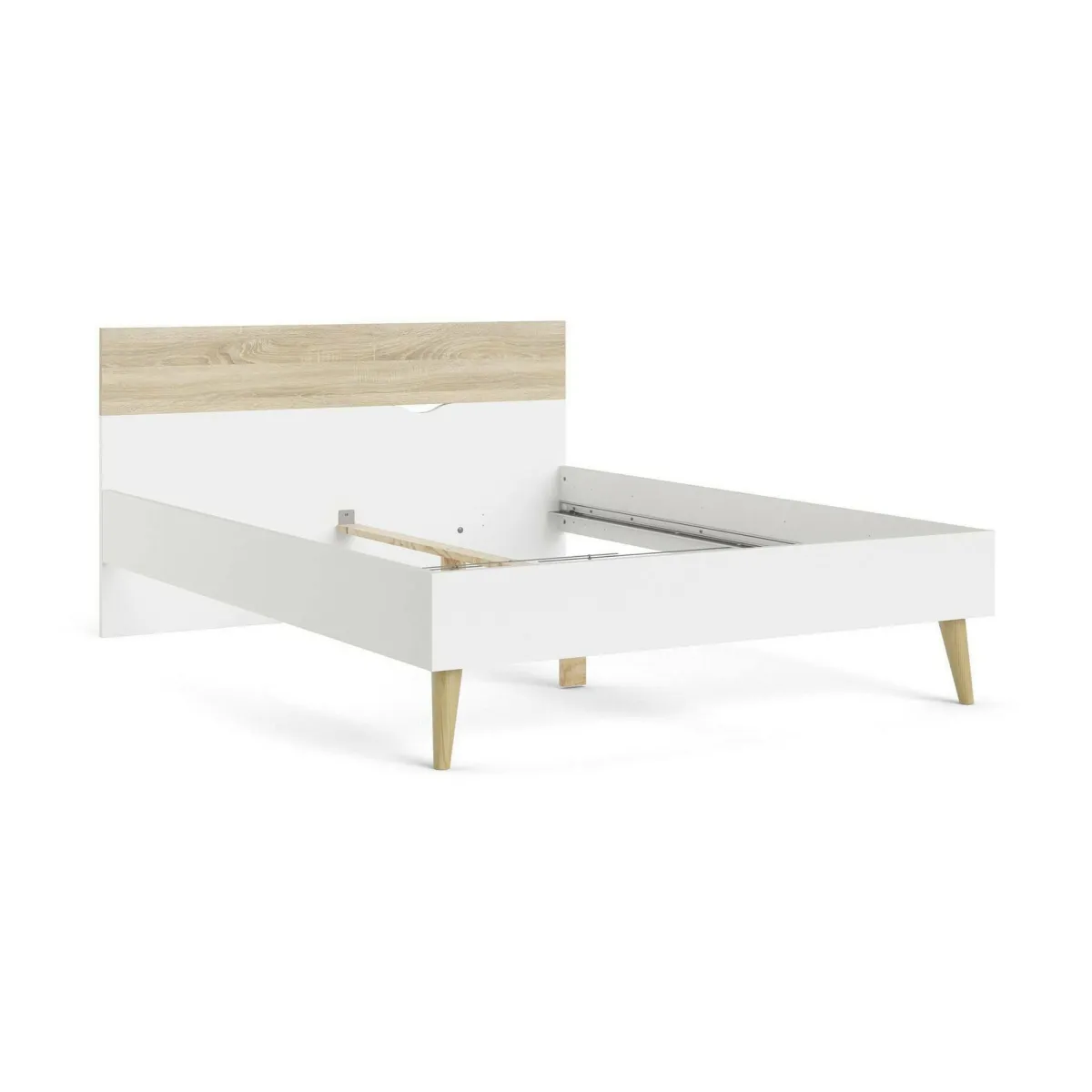 Letti Piazza E Mezza|Letti Piazza E Mezza > Dmora Letto piazza e mezza Kirk, 146x197 h84 cm, Bianco e Quercia Marrone, Bianco Quercia