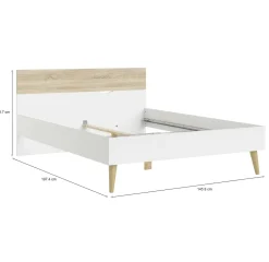 Letti Piazza E Mezza|Letti Piazza E Mezza > Dmora Letto piazza e mezza Kirk, 146x197 h84 cm, Bianco e Quercia Marrone, Bianco Quercia