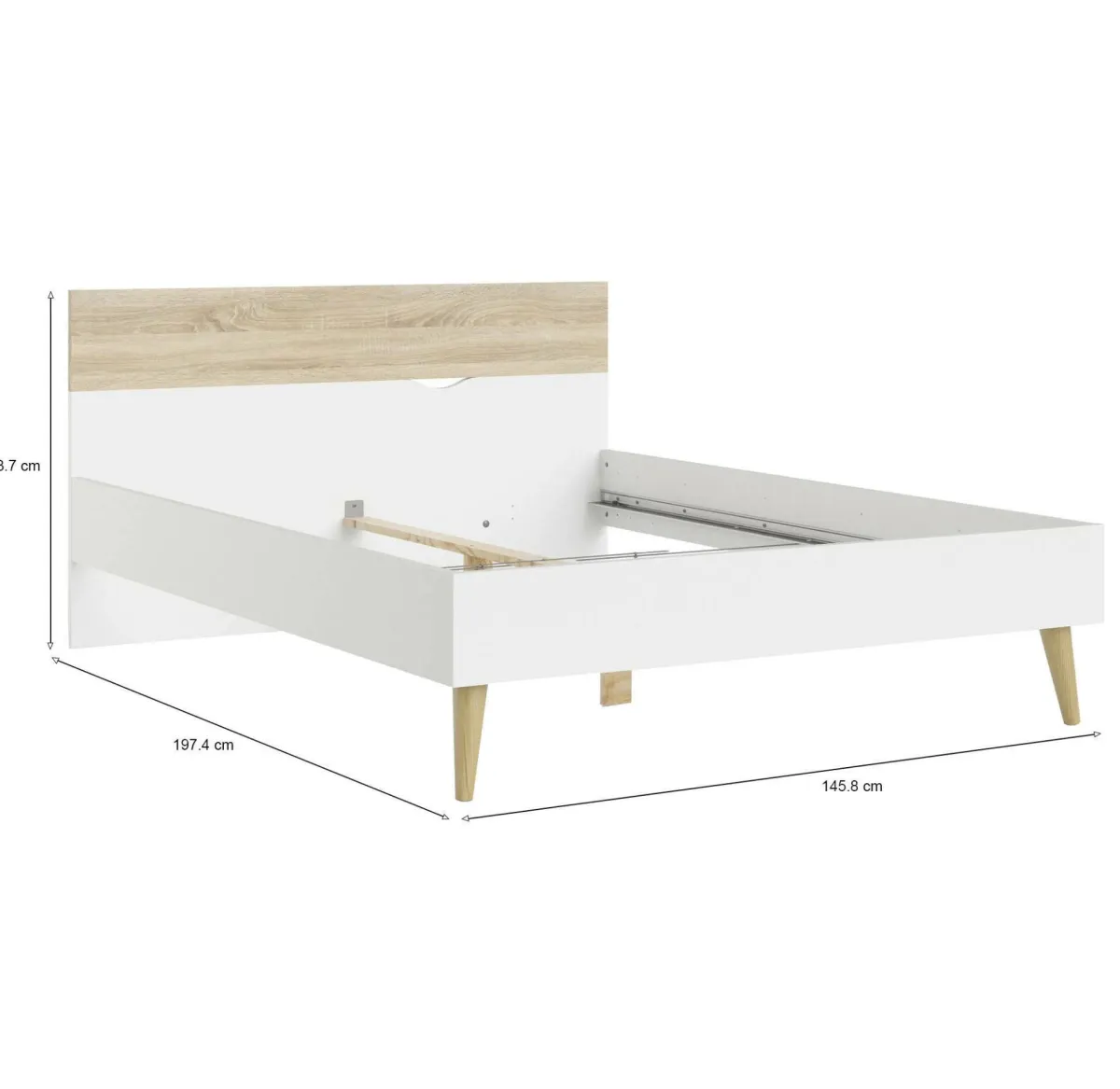 Letti Piazza E Mezza|Letti Piazza E Mezza > Dmora Letto piazza e mezza Kirk, 146x197 h84 cm, Bianco e Quercia Marrone, Bianco Quercia