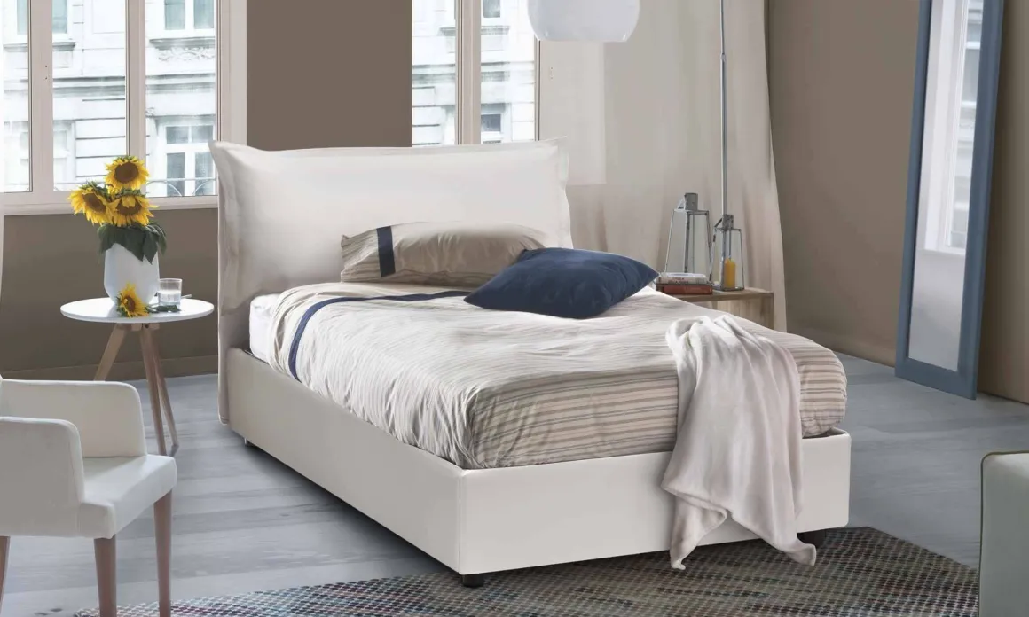 Letto piazza e mezza Latona, adatto per materasso Cm 120x190, Bianco
