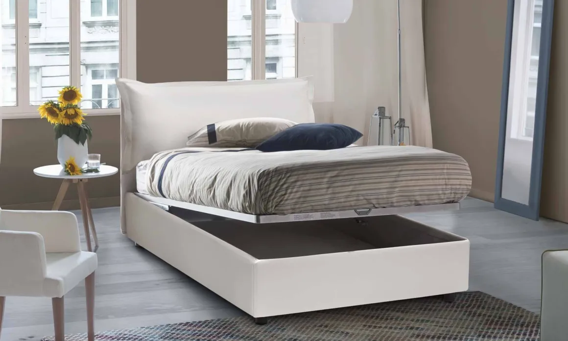 Letto piazza e mezza Latona, adatto per materasso Cm 120x190, Bianco