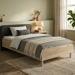 Letti Piazza E Mezza|Letti Piazza E Mezza > Dmora Letto Piazza e Mezza Marrone Rovere Grigio Grigio Dimensione Materasso 120x200 cm, Imbottito - Norcia Grigio, Marrone Rovere Grigio