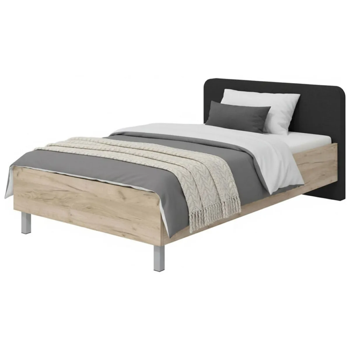 Letti Piazza E Mezza|Letti Piazza E Mezza > Dmora Letto Piazza e Mezza Marrone Rovere Grigio Grigio Dimensione Materasso 120x200 cm, Imbottito - Norcia Grigio, Marrone Rovere Grigio